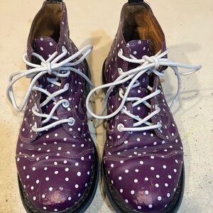 John Fluevog Derby swirl Purple Lace Up Boots with White Polka Dots